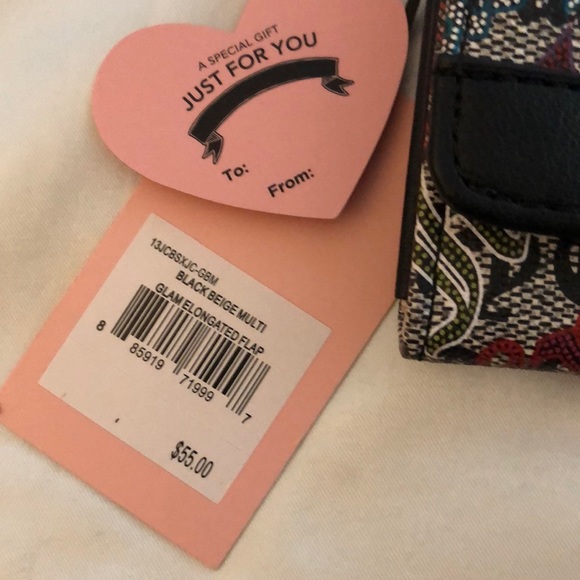 Juicy Couture Black Beige Multi Faux Leather Glam Elongated Flap Wallet NWT - Picture 4 of 13